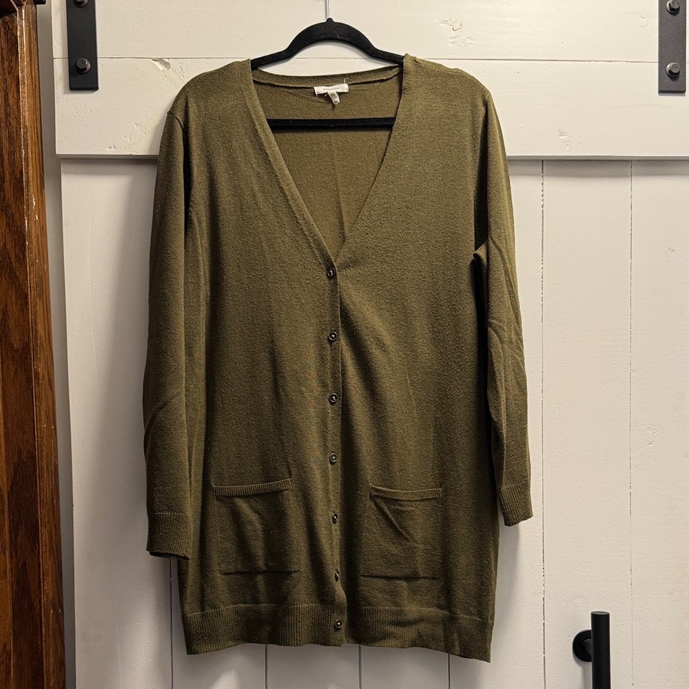 Maurices Olive Green Women's Long Button Down Cardigan Sweater XL Pockets